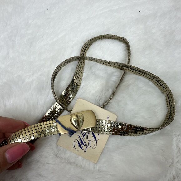 Vintage Whiting & Davis Gold Mesh Retro Disco Thin Belt Size Small/Medium 32” main image 10
